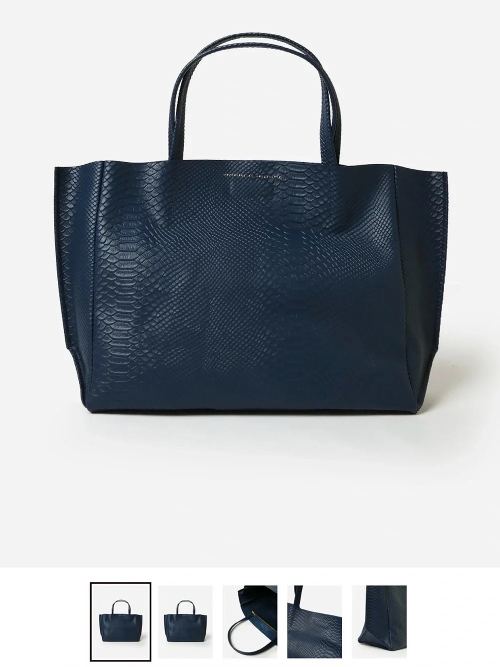 Ampersand As Apostrophe Navy Python Embossed Leather Sideways Tote w/ Dust Bag
